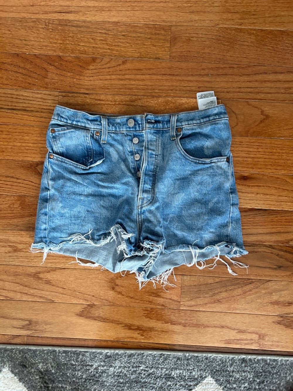 Levi's Light Blue High-Rise Button-Fly Distressed Ribcage Denim Shorts 30